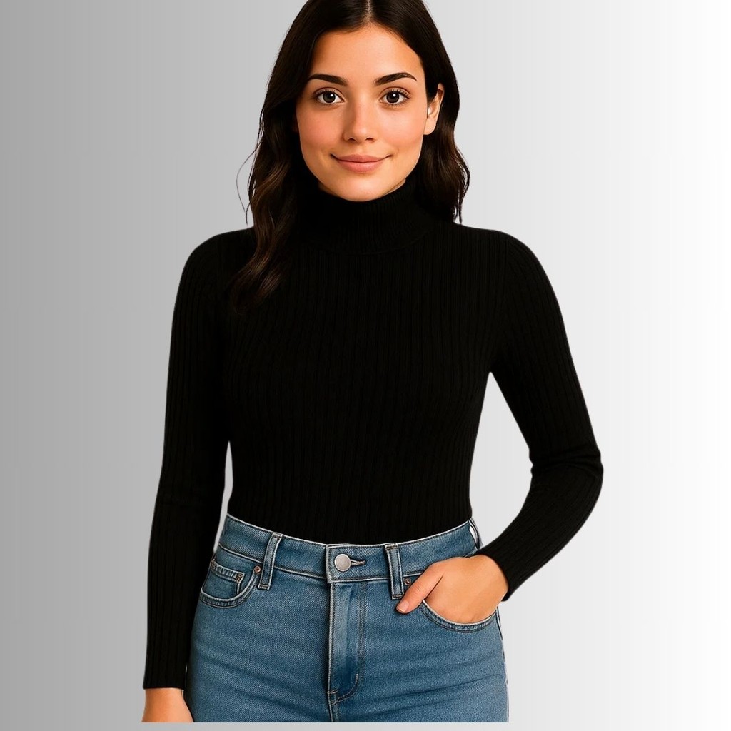 Cacharrel Feminino Blusa Segunda Pele Canelada Feminina Gola Alta Manga Longa