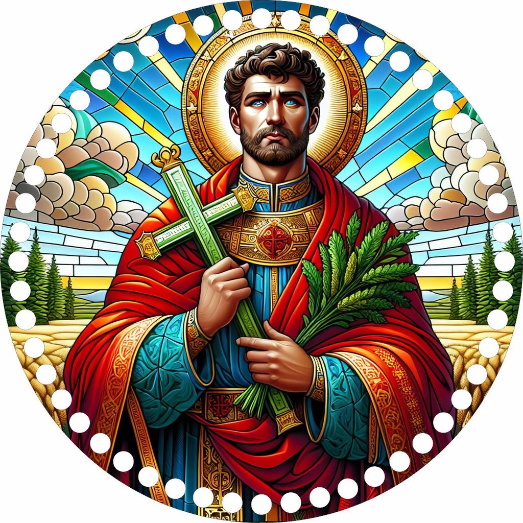 Base Crochê Redonda Santo Expedito - Arte Estilo Vitral