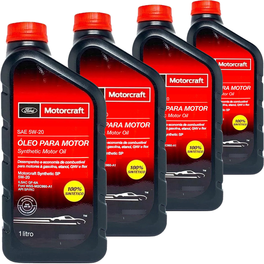 Kit 4 Litros De Óleo Do Motor Lubrificante Ford Motorcraft 5W20 100% SIntético WSS-M2C960-A1