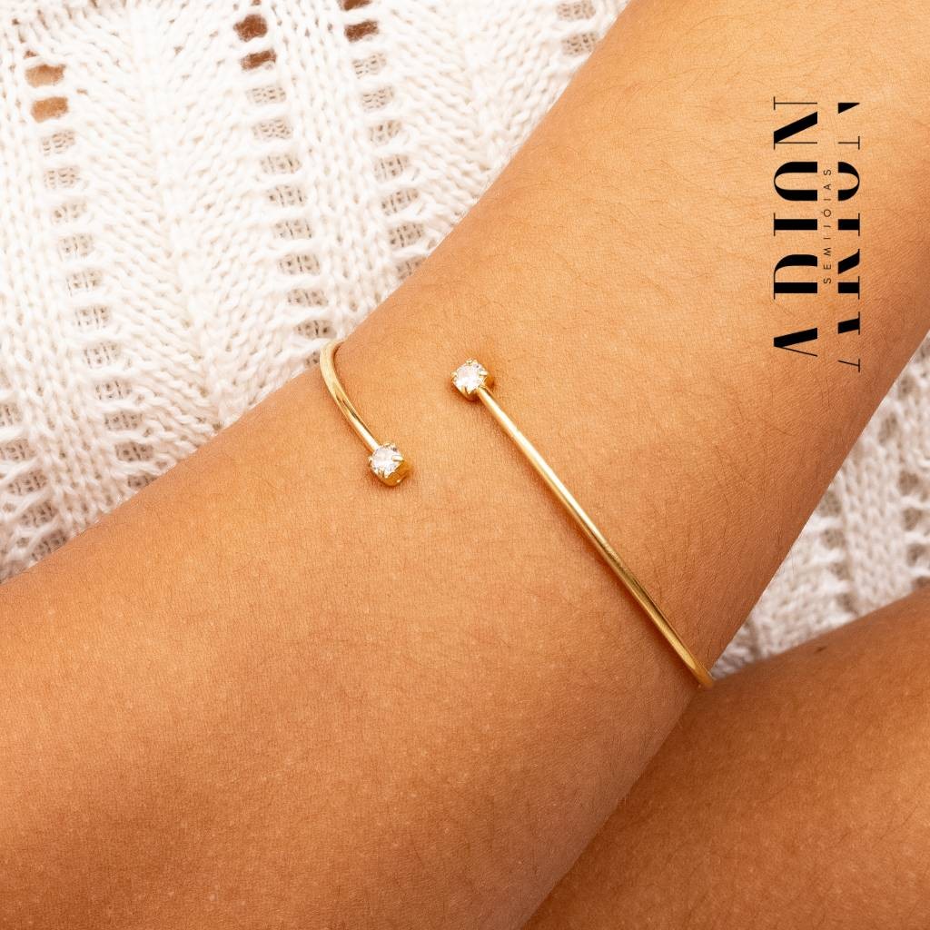 Bracelete e Choker Feminino em Fio com Abertura  Zircônia nas Pontas - Semijoia Banho de Ouro 18K