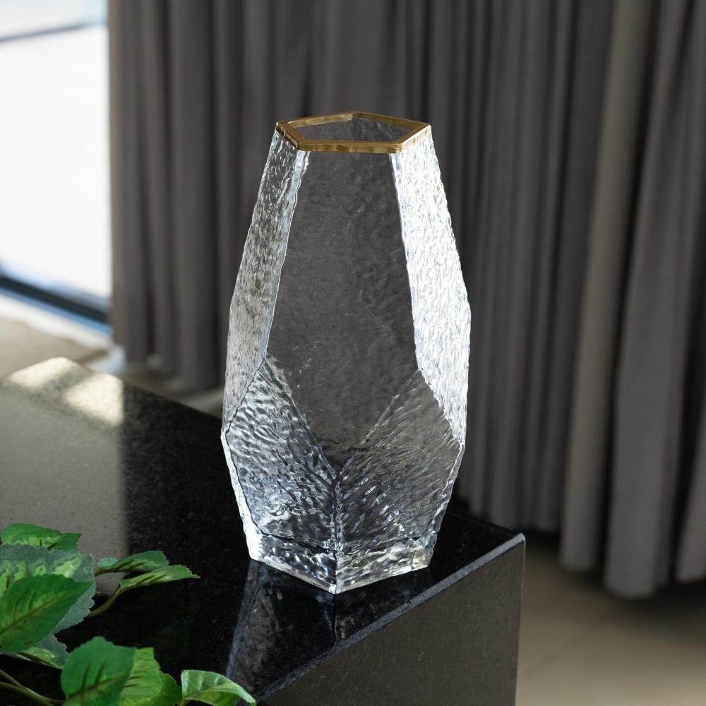 Vaso com Borda Dourada Wolff Taj de Vidro 13cm x 23,5cm - Home & Living
