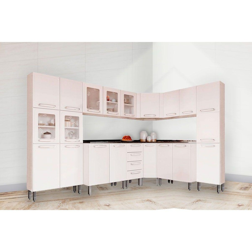 Cozinha Modulada Bertolini Evidence 8 Peças (3 Armários + 3 Balcões + 2 Paneleiros) C8P22 Branco