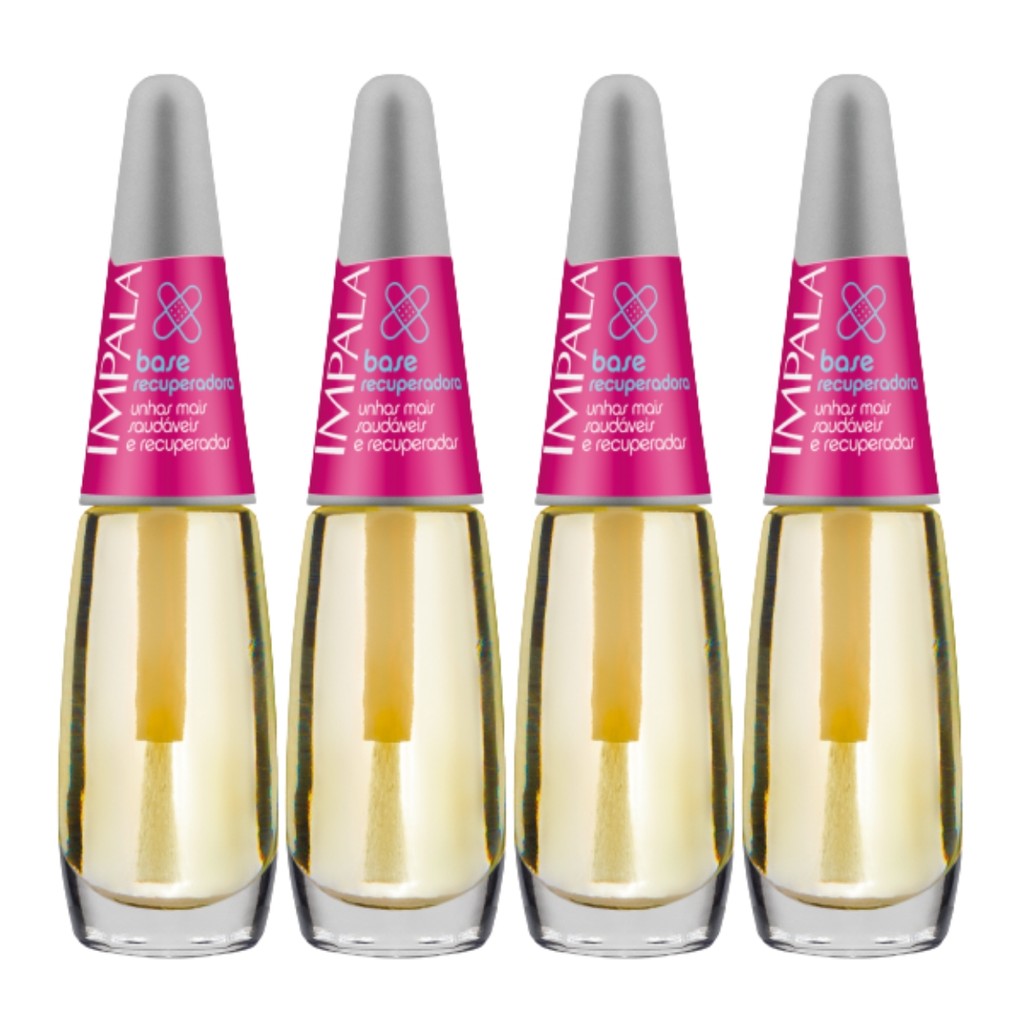 Kit 4 Esmalte Impala Base Recuperadora Tratamento Unha Fraca