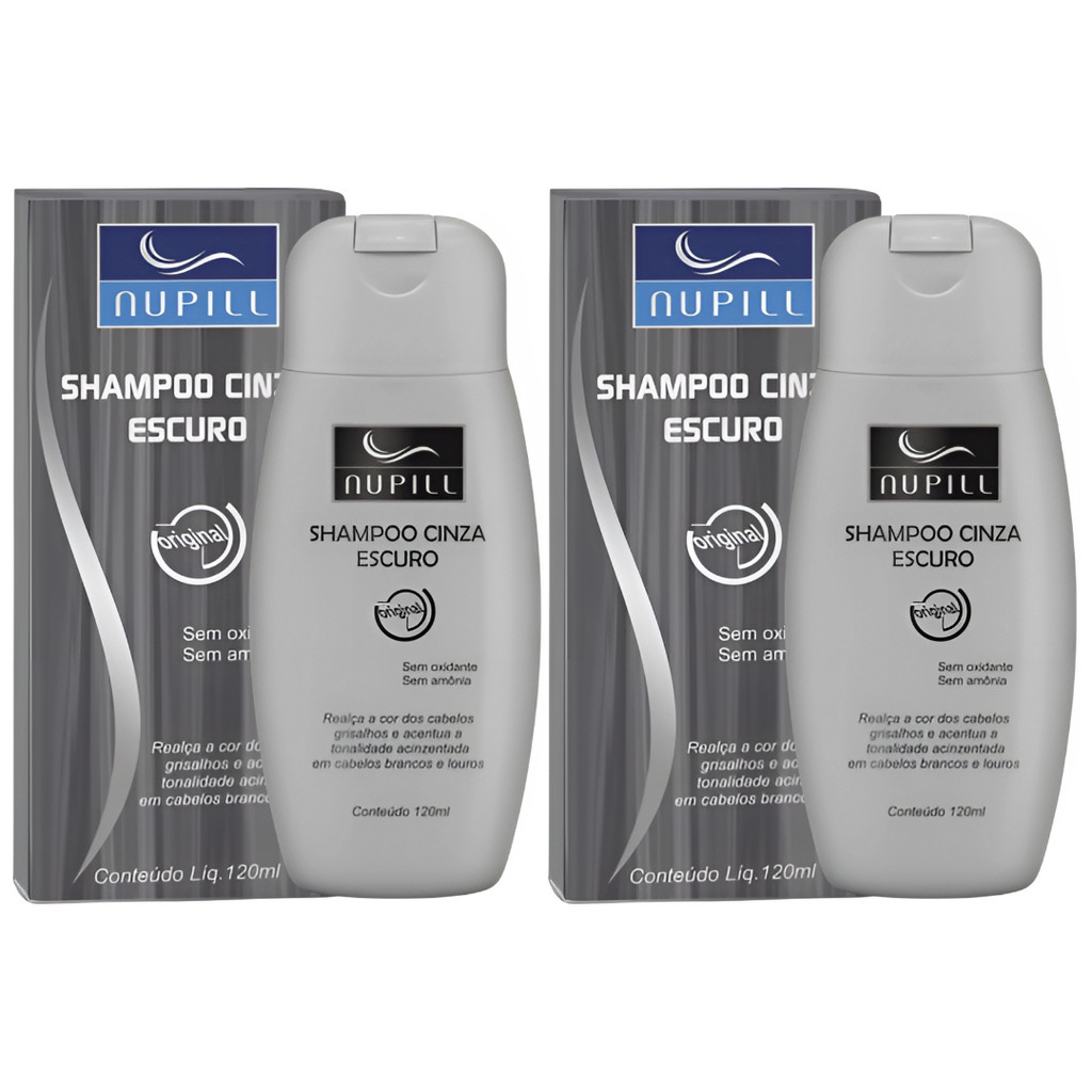 Kit 2 Shampoo Cinza Escuro Nupill Cabelo Grisalho Profissional Sem Amonia E Oxidantes 120ml