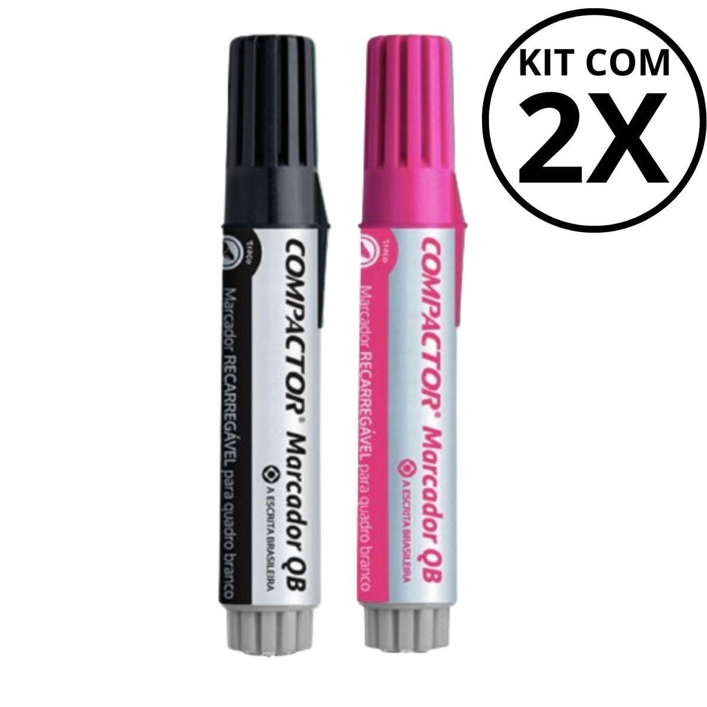 Kit com 2 Marcadores Para Quadro Branco - COMPACTOR COR:PRETO + ROSA em Oferta na Shopee