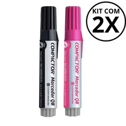 Kit com 2 Marcadores Para Quadro Branco - COMPACTOR COR:PRETO + ROSA