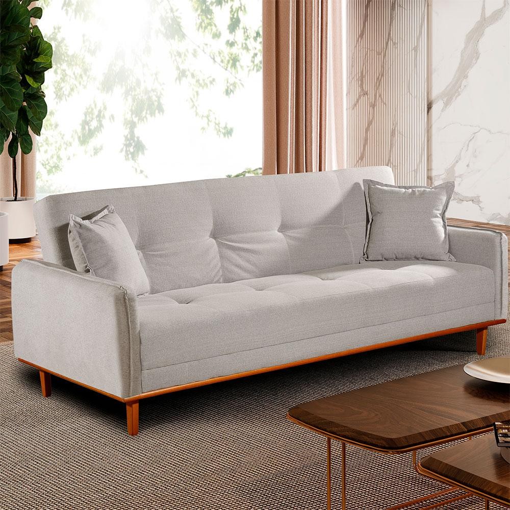 Sofá-Cama Casal 3 Lugares Dacar Linho Cinza 186 cm - Home & Living