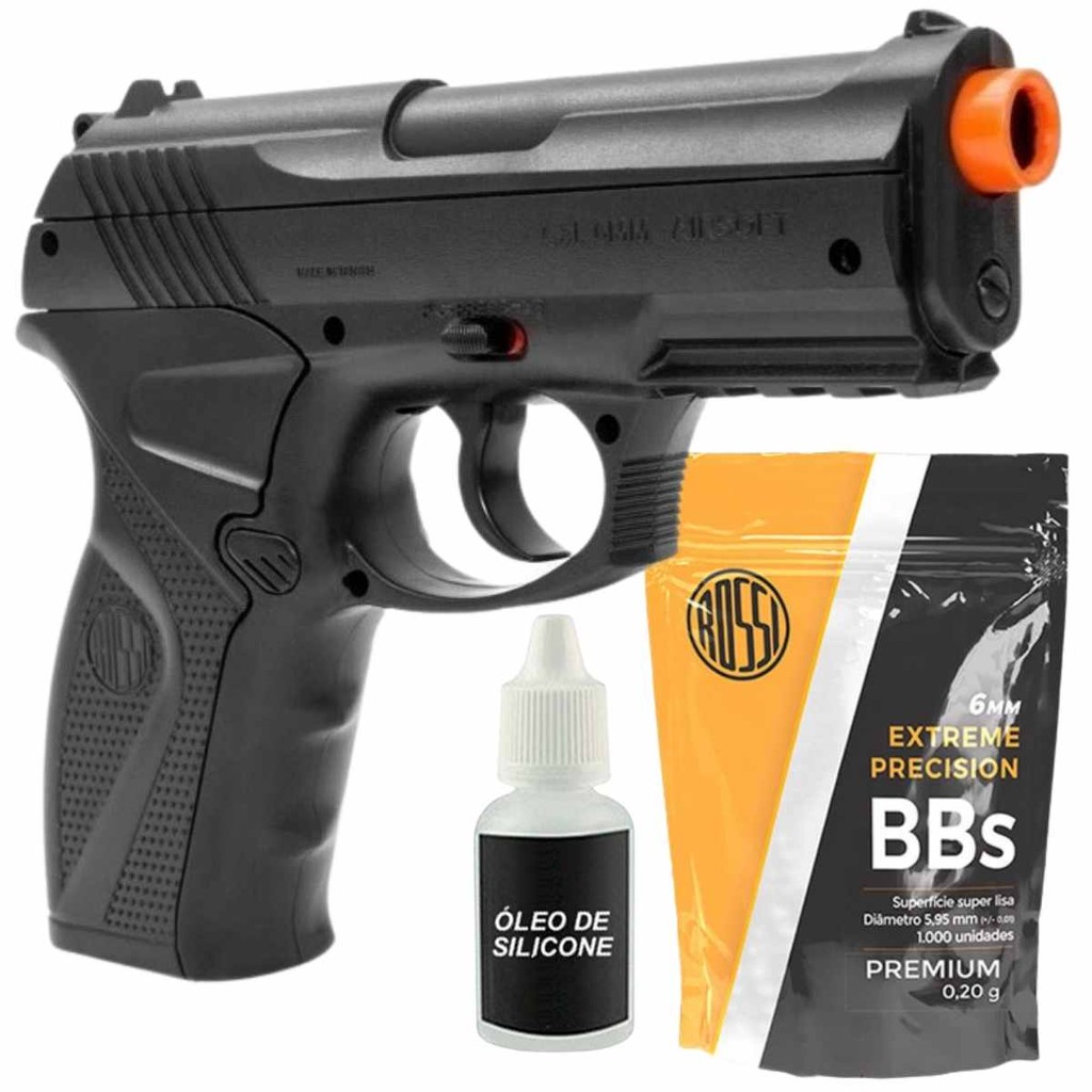 Kit Pistola Airsoft Co2 Win Gun C11 + 1000 BBs 0.20g + Óleo Silicone 15ml 6mm