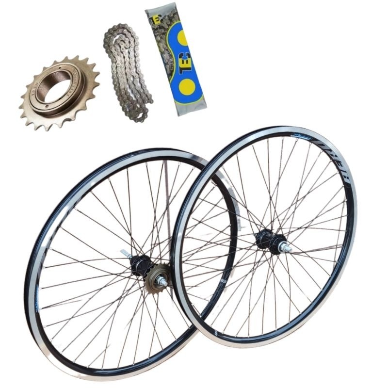 Kit Par de Roda Aero 26x 1.95 Rolamentado + Catraca+ Corrente