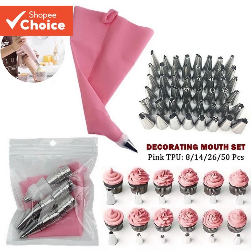 50pcs/Set Saco de Confeitaria com Bocal de Gelo Aço Inoxidável Ferramenta para Decoração Pastelaria Creme