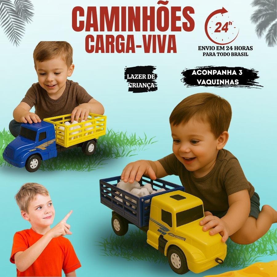 Caminhão Boiadeiro com 3 Boizinhos Carro de Boi – Brinquedo Infantil Usual Brinquedos