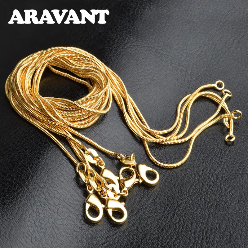 Aravant 925 Prata Esterlina 18K Ouro 1MM 45-75CM Cobra Corrente Colar Para Mulheres Moda Festa De Casamento Jóias