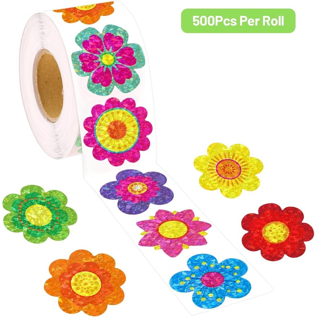 500 Unidades/Rolo Adesivos Holográficos Em Forma De Flor De 2.5 Cm-Selos De Caixa De Presente E Etiquetas Decorativas