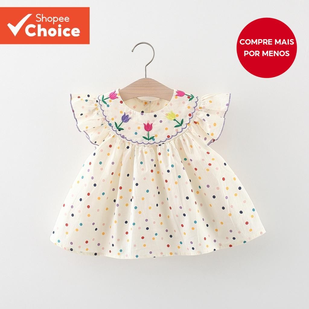 Vestido De Boneca De Verão 2025 Com Pontos Coloridos E Bordado De Flores (0-3 Anos)