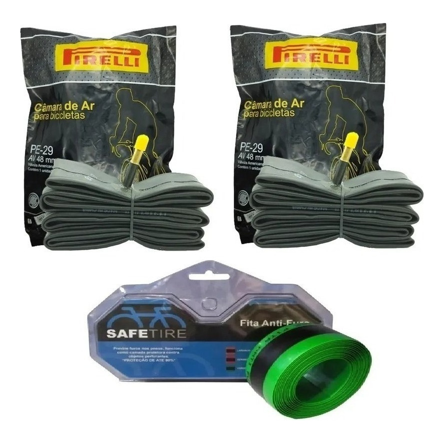 Kit Fita Anti-furo Bike Aro 29 +2 Câmaras Ar Presta Pirelli em Oferta na Shopee