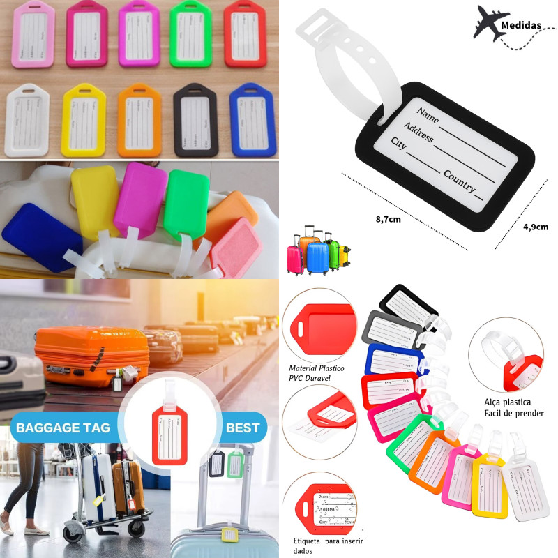 10 Unidades Tag de Identificação Etiquetas p/ Mala Bagagem Viagem em Oferta na Shopee