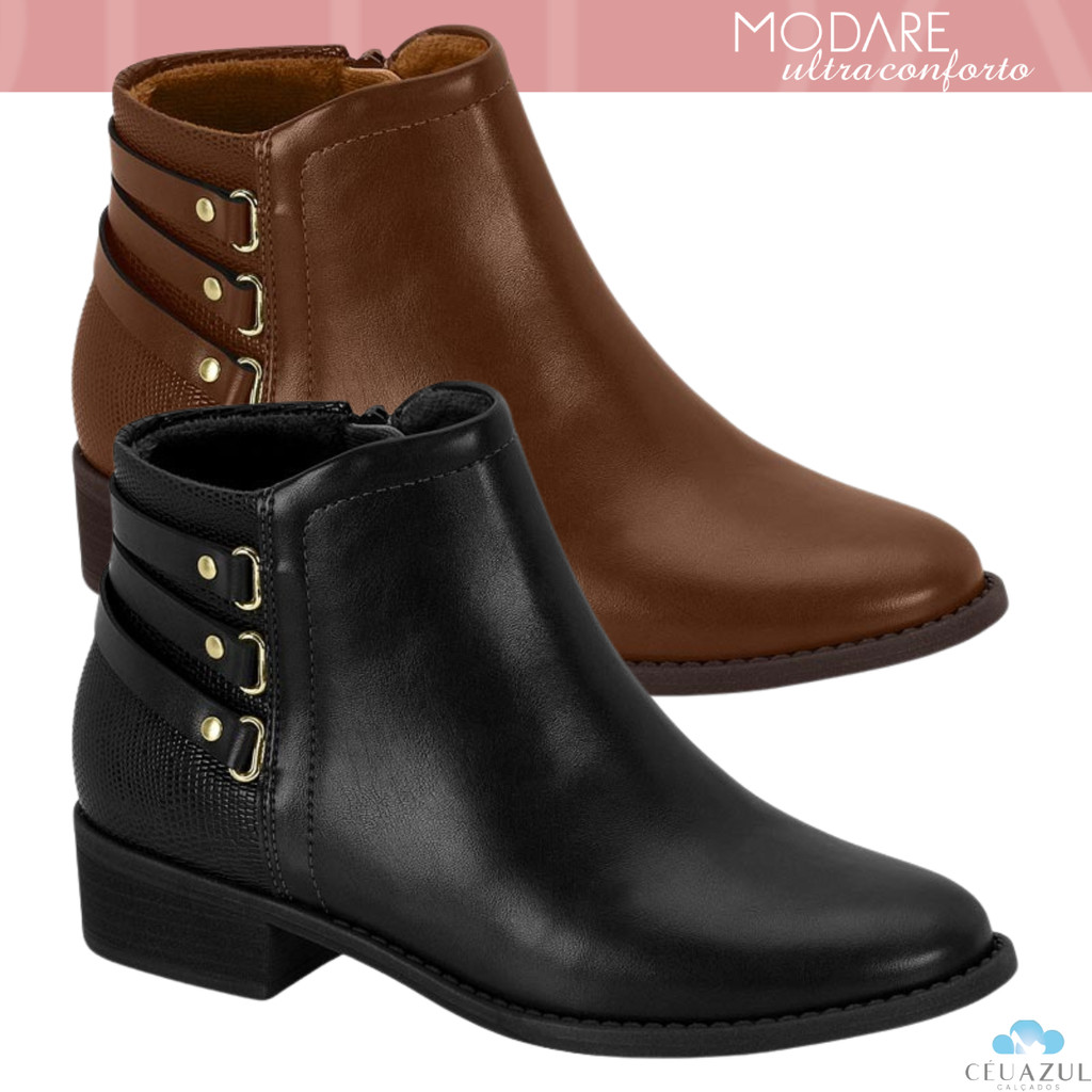 Bota Feminina Modare Cano Curto Detalhe Salto Baixo Super Confortável