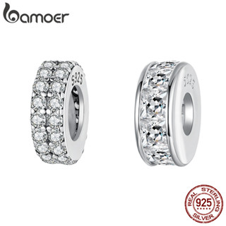 Bamoer 925 Prata Esterlina Pingente Espumante Quadrado Diamante Silicone Espaçador Grânulo Pulseira Moda Anti-Alérgico J em Oferta na Shopee