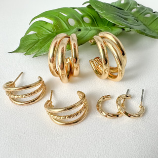 KIT 3 Pares de Brinco Banhado a Ouro 18k e Prata 925 Argola Delicado Simples