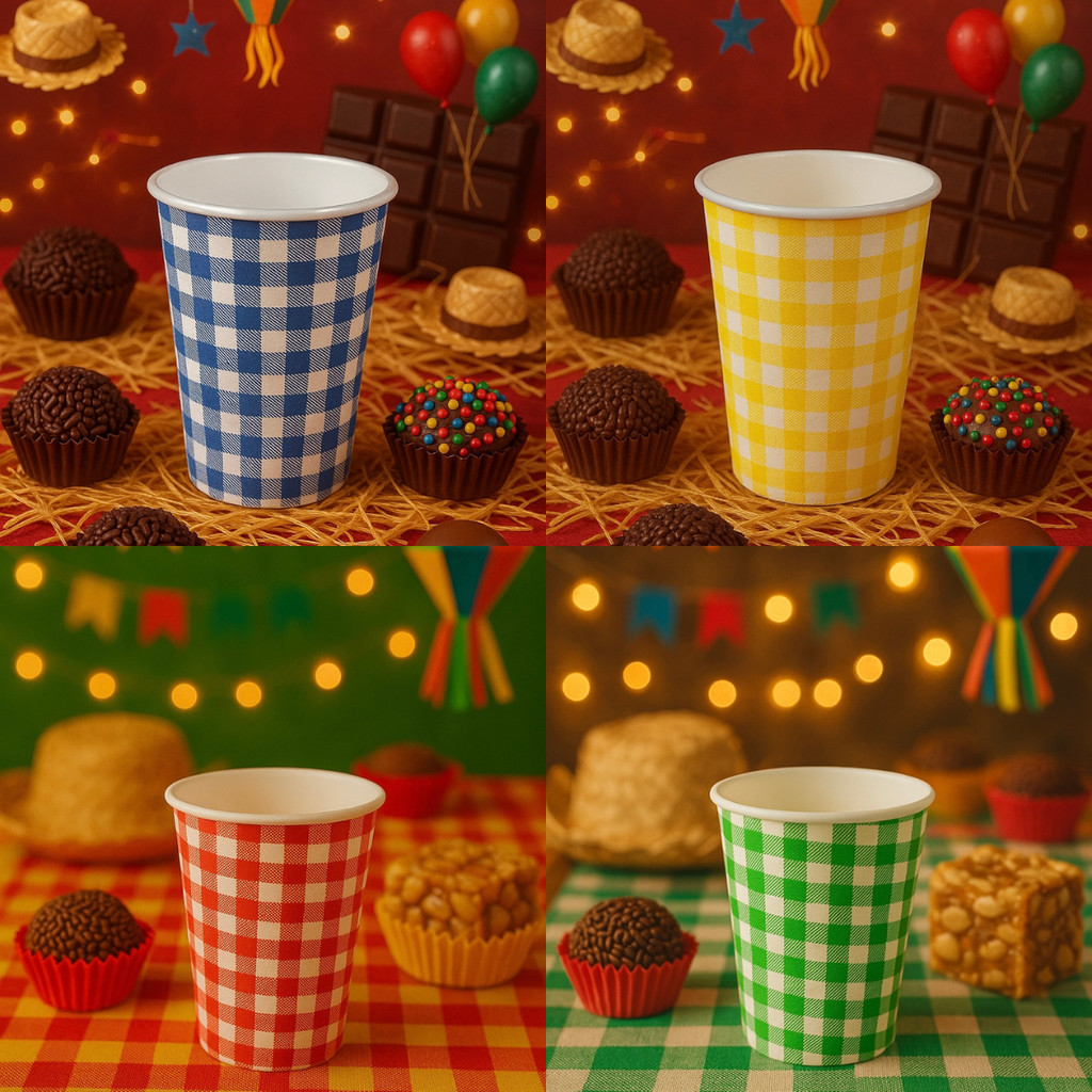 40 COPOS DE PAPEL 200ML XADREZ MISTO ( SILVER FESTAS ) FESTA JUNINA 2025