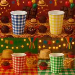 40 COPOS DE PAPEL 200ML XADREZ MISTO ( SILVER FESTAS ) FESTA JUNINA (CHOCO)