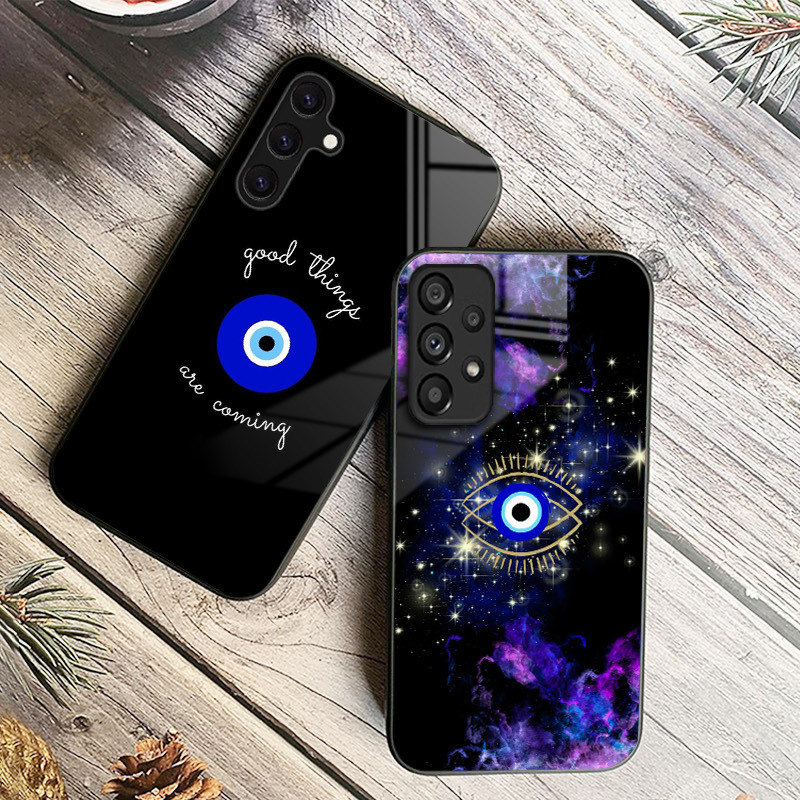 Evil Eye 03 Capa De Telefone De Vidro Para Samsung Galaxy A14 A16 A30 A22 A32 A33 A34 A40 A42 A55 4G A52 A53 A54 A70 A71