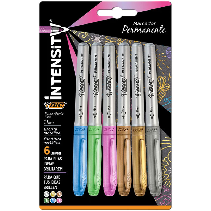 Pincel marcador permanente Marking Metálico com 6 cores 971035 Bic em Oferta na Shopee