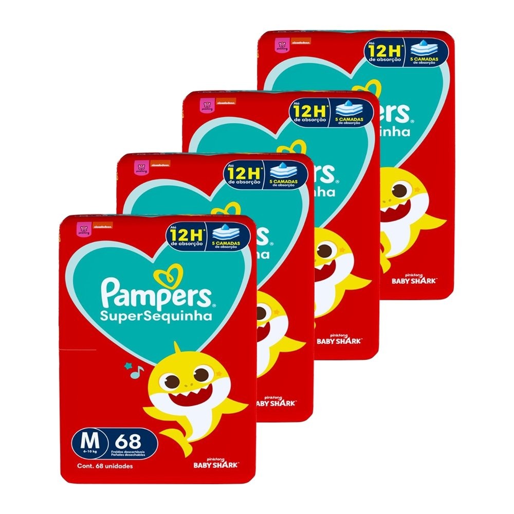 Fralda Descartável Pampers Supersequinha Tamanho M - 4 Pacotes com 68 Fraldas - Total 272 Tiras em Oferta na Shopee