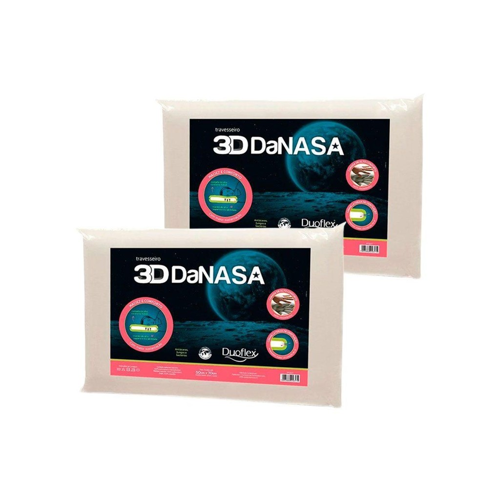 Travesseiro Viscoelástico 3D DaNasa DT3240 Kit c/ 2 Un (45x65) - Duoflex - Home & Living