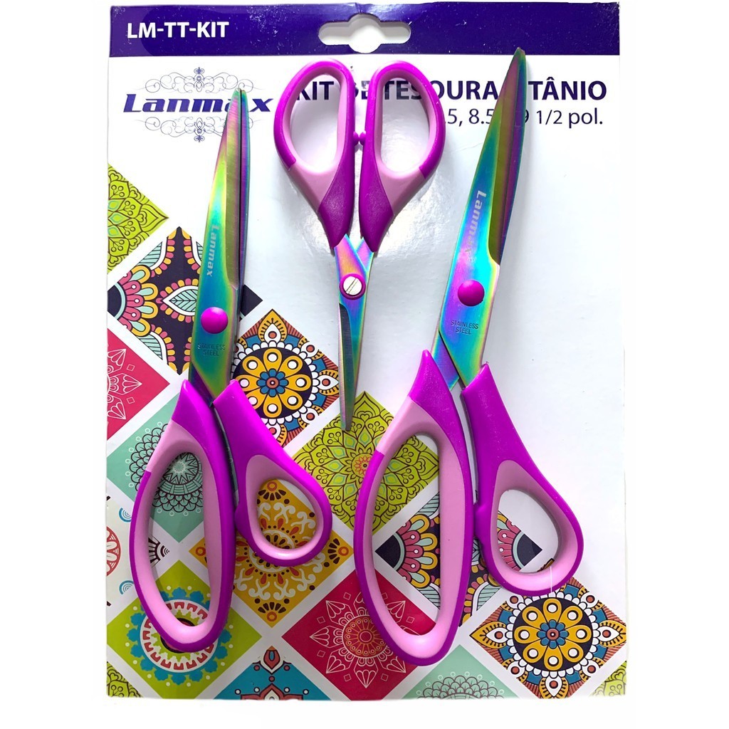 Tesouras Profissionais Titânio Kit 3 Tamanhos Corte Costura original lanmax em Oferta na Shopee