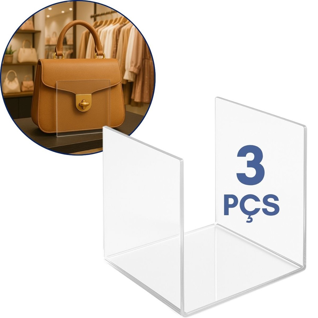 Kit 3 Expositor Bolsa 10x10cm Lojas Moda Feminina Expositor Display Closet Organização Transparente