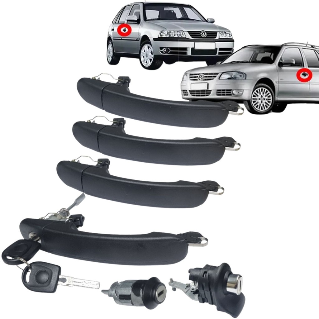 Kit Jogo 4 Maçaneta Externa Porta + Maçaneta Porta Malas + Cilindro Ignição VW Volkswagen Gol / Parati - 4 Portas -