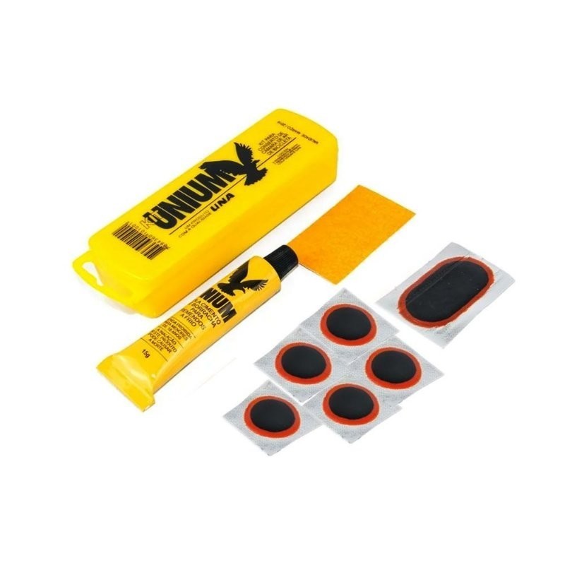 Kit de Reparo Unium Remendos para Câmara De Ar Pneu Bicicleta com Cola e Lixa