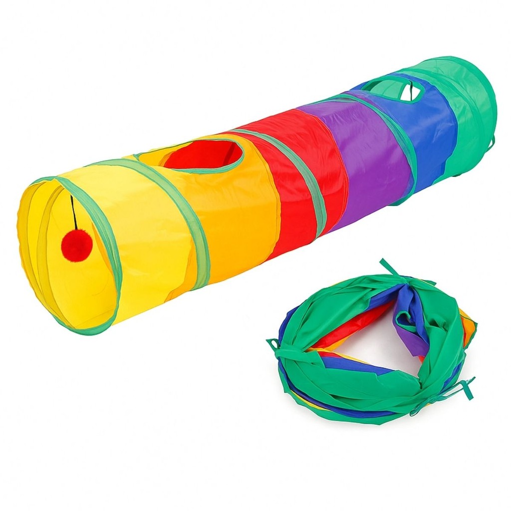 Túnel Brinquedo Interativo para Gatos Gato Pet com Bolinha Bola Anti Stress Tecido Colorido