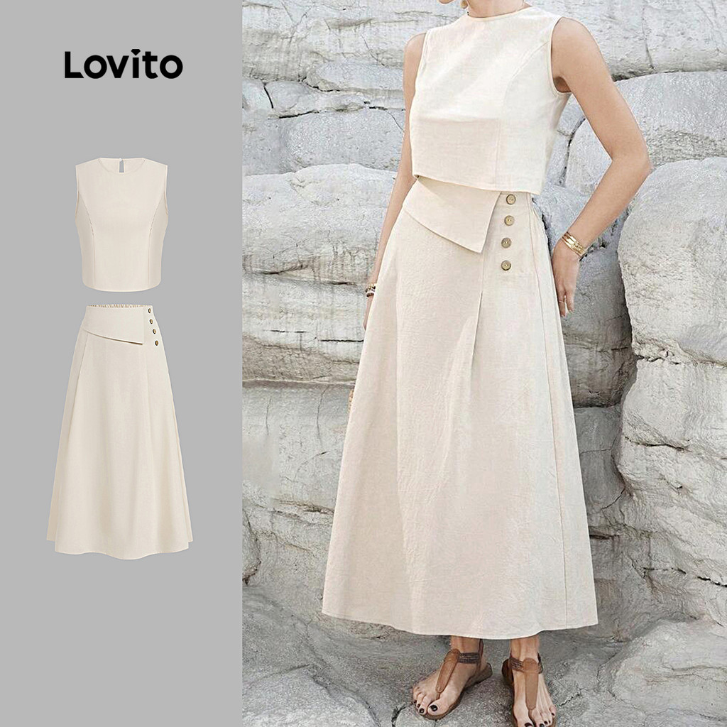 Lovito Casual Liso Assimétrico Plissado Verão Primavera Damasco Saia Tops Ou Calças Para Mulheres L132ED324 - Women Clothes