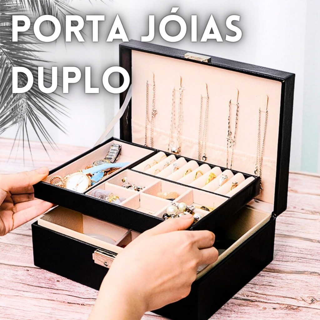 Porta Joias Grande Duplo Caixa Colar Bijuteria Portatil Aneis Pulseira com Chave Luxo em Oferta na Shopee