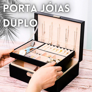 Porta Joias Grande Duplo Caixa Colar Bijuteria Portatil Aneis Pulseira com Chave Luxo em Oferta na Shopee