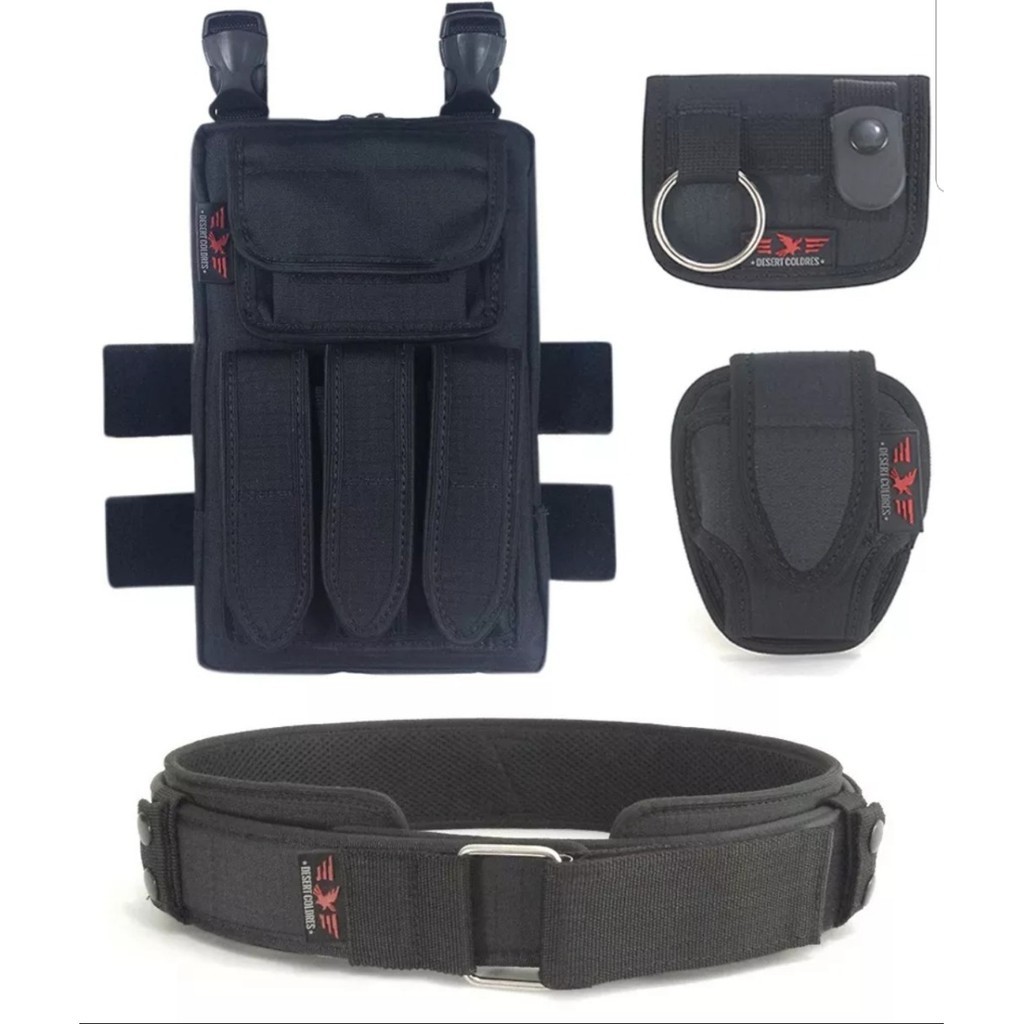Kit Tático Bornal de Perna Rocam Com Coldre Interno + Cinto Força Nacional + Porta Algema + Porta Tonfa