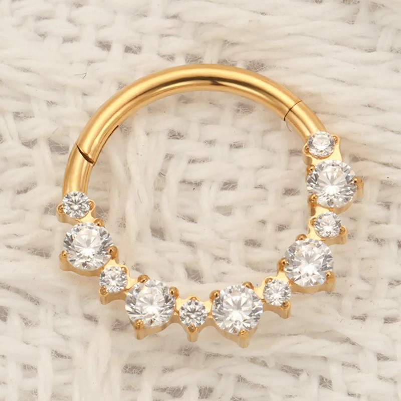 Piercing Titânio Argola Septo Daith Cravejadas Com Zircônias Grau de Implante hipoalergênica