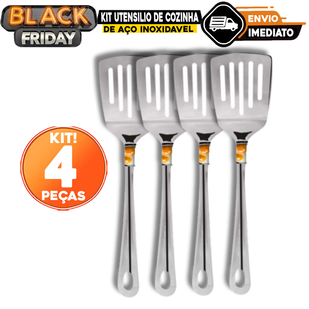 Kit Utensilio de Cozinha 2 Peças Espatula 100% Aço Inox Casa Cozinha