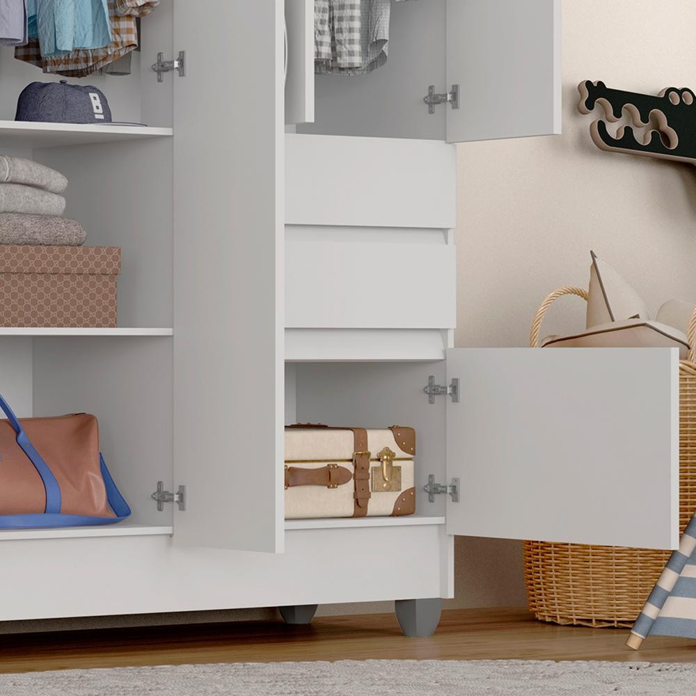 Guarda Roupa Solteiro Lia 4 Portas Branco - Moveis Arapongas - Home & Living