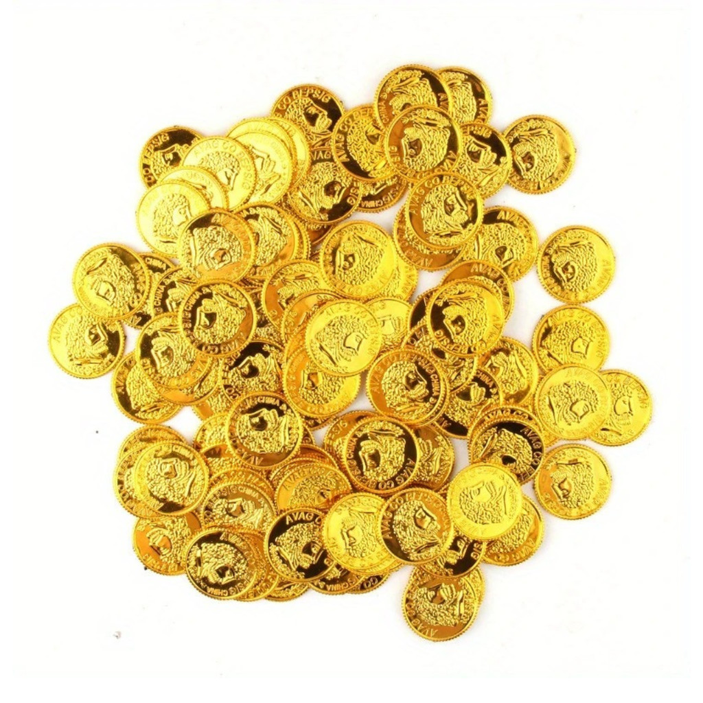Moedas Douradas  AVAG CO BEPSIG de Pirata – Plástico Decorativo para Caça ao Tesouros