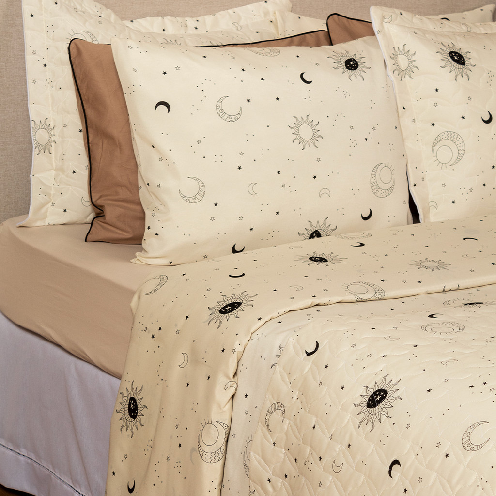 Jogo De Lencol Estampa Sol E Lua Micropercal Conforto Macio Estampado Enxoval Cama Casal Queen King Quarto Decoracao
