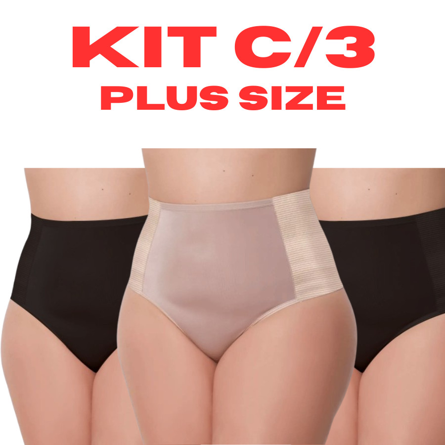 Kit 3 Calcinha Cinta Modeladora PLUS SIZE Compressão Cós Alto Elastico Redutora Medidas
