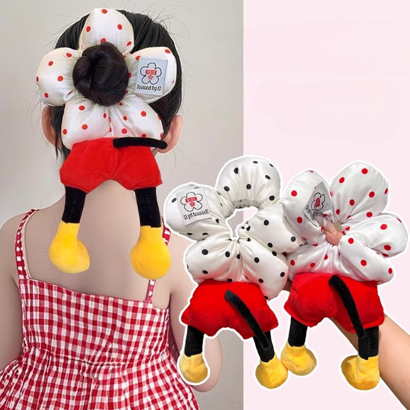 Bonito Pelúcia Mickey Scrunchies Laços De Cabelo Fofo Rabo De Cavalo Titular Elásticos Elá...