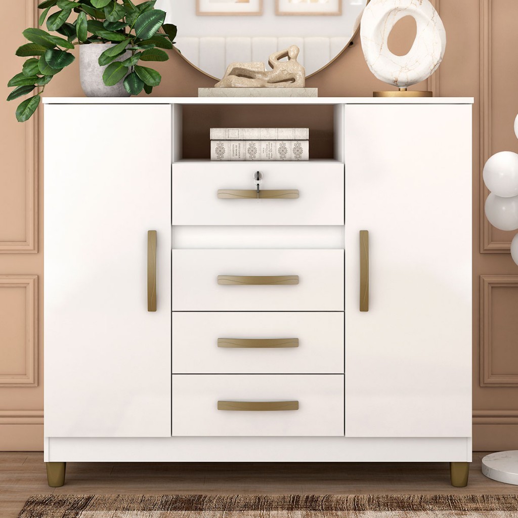 Cômoda Angra 2 Portas 4 Gavetas - Fellicci em Oferta na Shopee