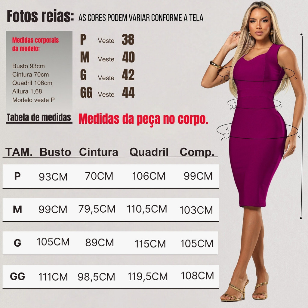 Detalhes do Vestido Midi Justo Tubinho Feminino Elegante Festa, Trabalho