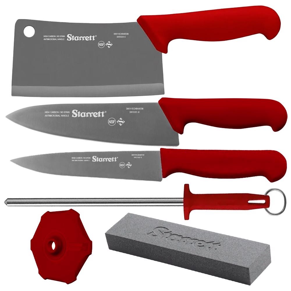 Kit de Facas Chef Com Cutelo Vermelho 6 Peças (BKK-6R1) - Starrett