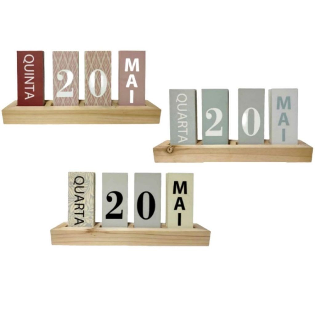 Calendário de Mesa de Madeira Com Plaquinhas Coloridas Permanente