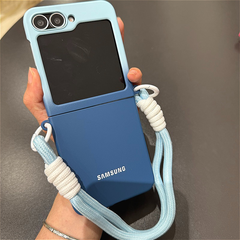 Lusuo Capa De Cor Gradiente Com Sensação De Pele Para Samsung Galaxy Z Flip 7 6 5 4 3 5G Flip3 Flip4 Cordão Dobradiça ZF